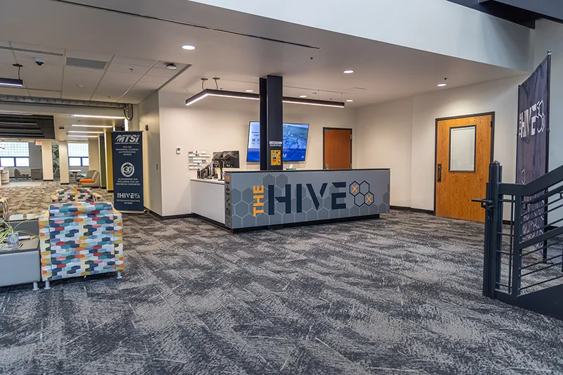 The lobby of The HIVE UAS Technology Accelerator in downtown Grand Forks.