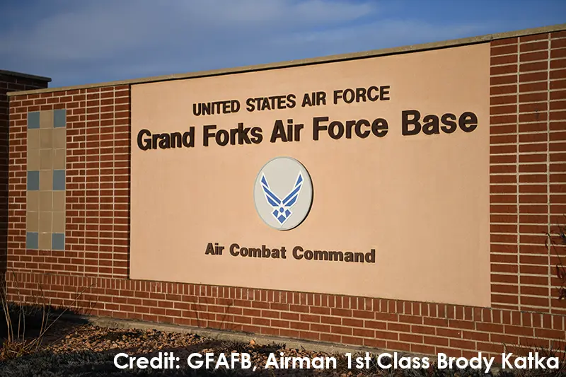 Grand Forks Air Force Base entrance sign.